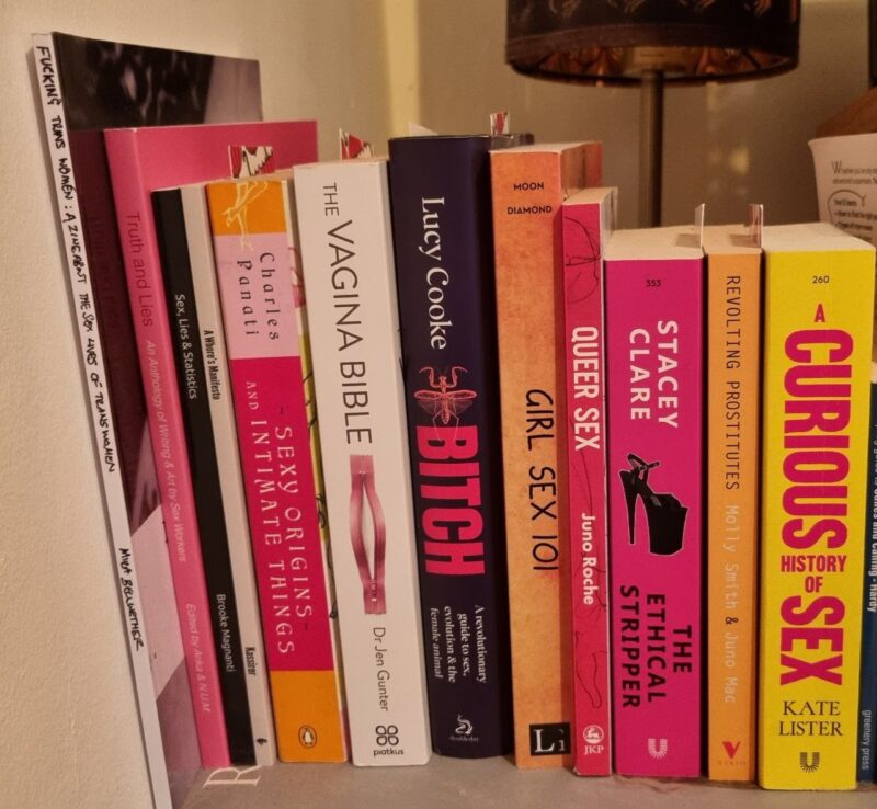 a shelf of books, list at the link